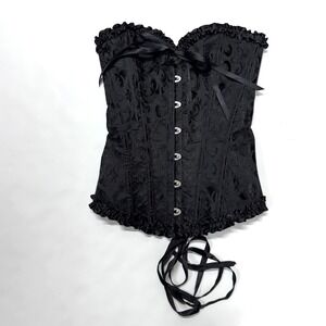Jacquard Strapless Corset, Size XS, Unbranded, Black Overbust Lace-Up Ribbons